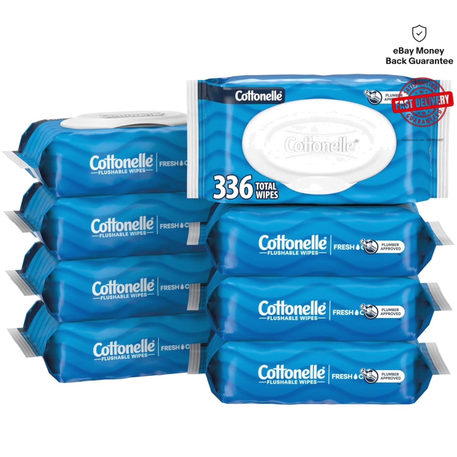 Ultra Clean Cottonelle Flushable Wipes – 8 Flip-Top Packs, Unscented Comfort