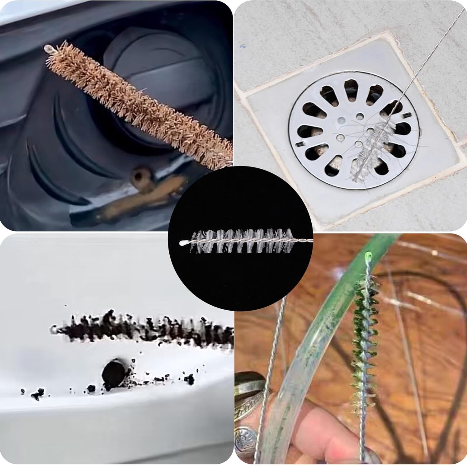 Multifunctional Flexible Drain Brush – 59 in Stainless Steel & Nylon Dual Set