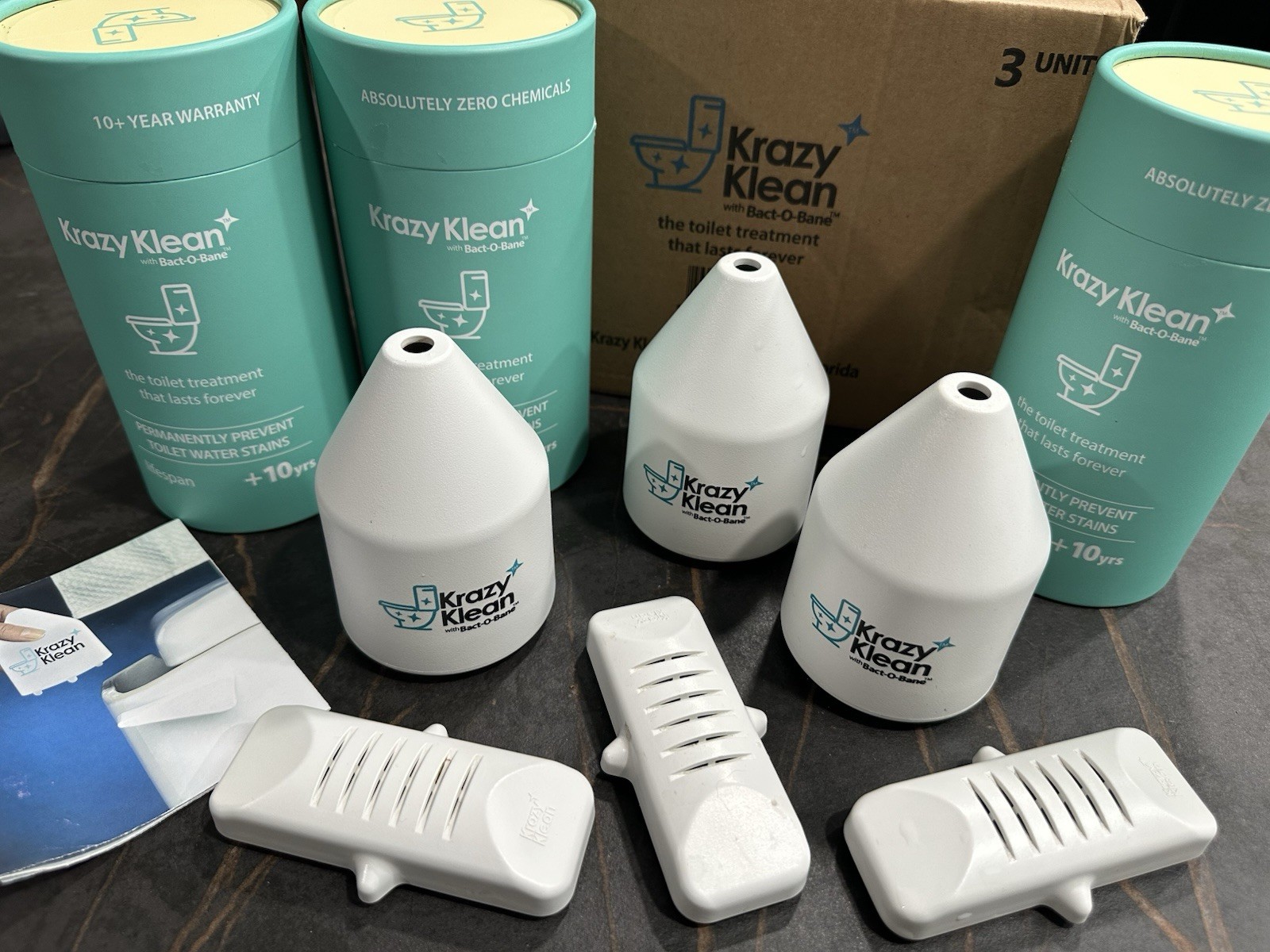3 New LOT KRAZY KLEAN Toilet Bowl Cleaner & Booster Bact-O-Bane Natural 10 Yrs