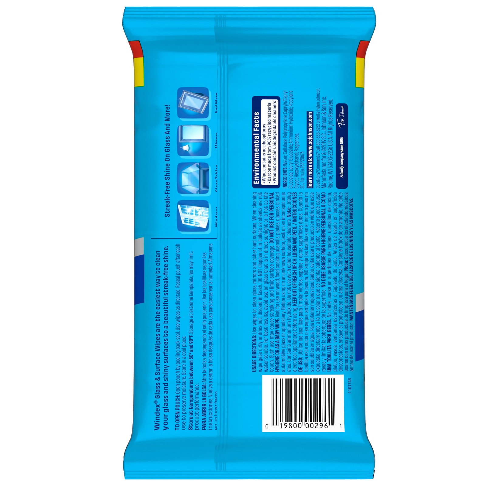 Windex Glass and Surface Pre-Moistened Wipes, Original, 38 Count (Pack of 6)