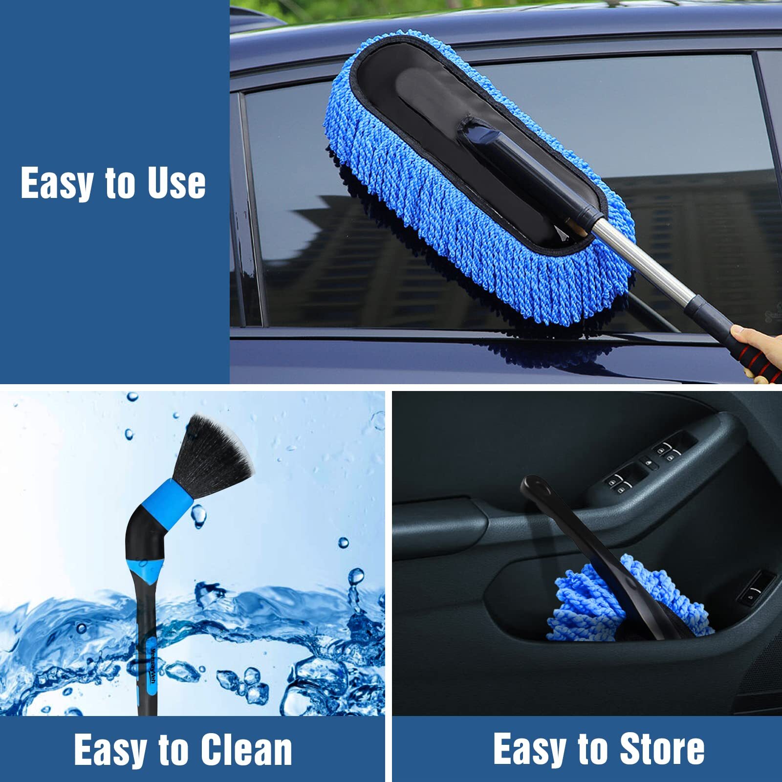 Car Duster Kit 3 Pack Car Detailing Brush Set With Extendable Microfiber Dust Br