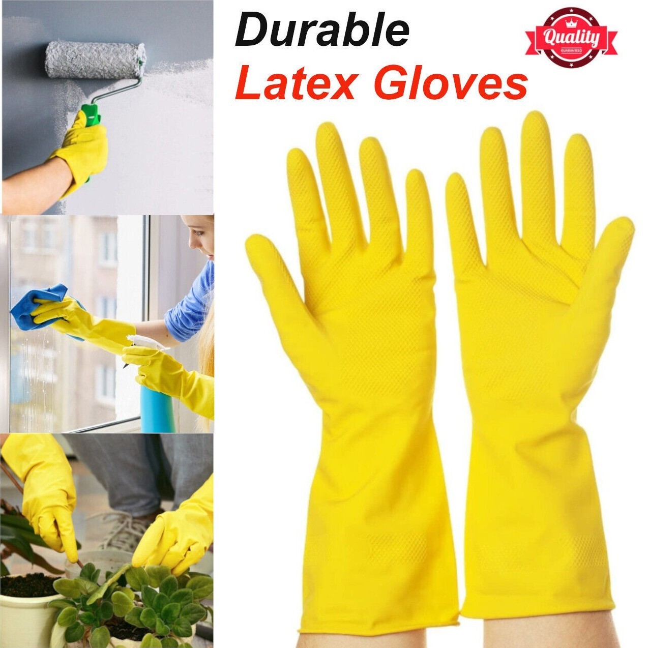 Yellow Dish Washing Cleaning Latex Gloves Reusable Hand Gloves S M L XL Sizes