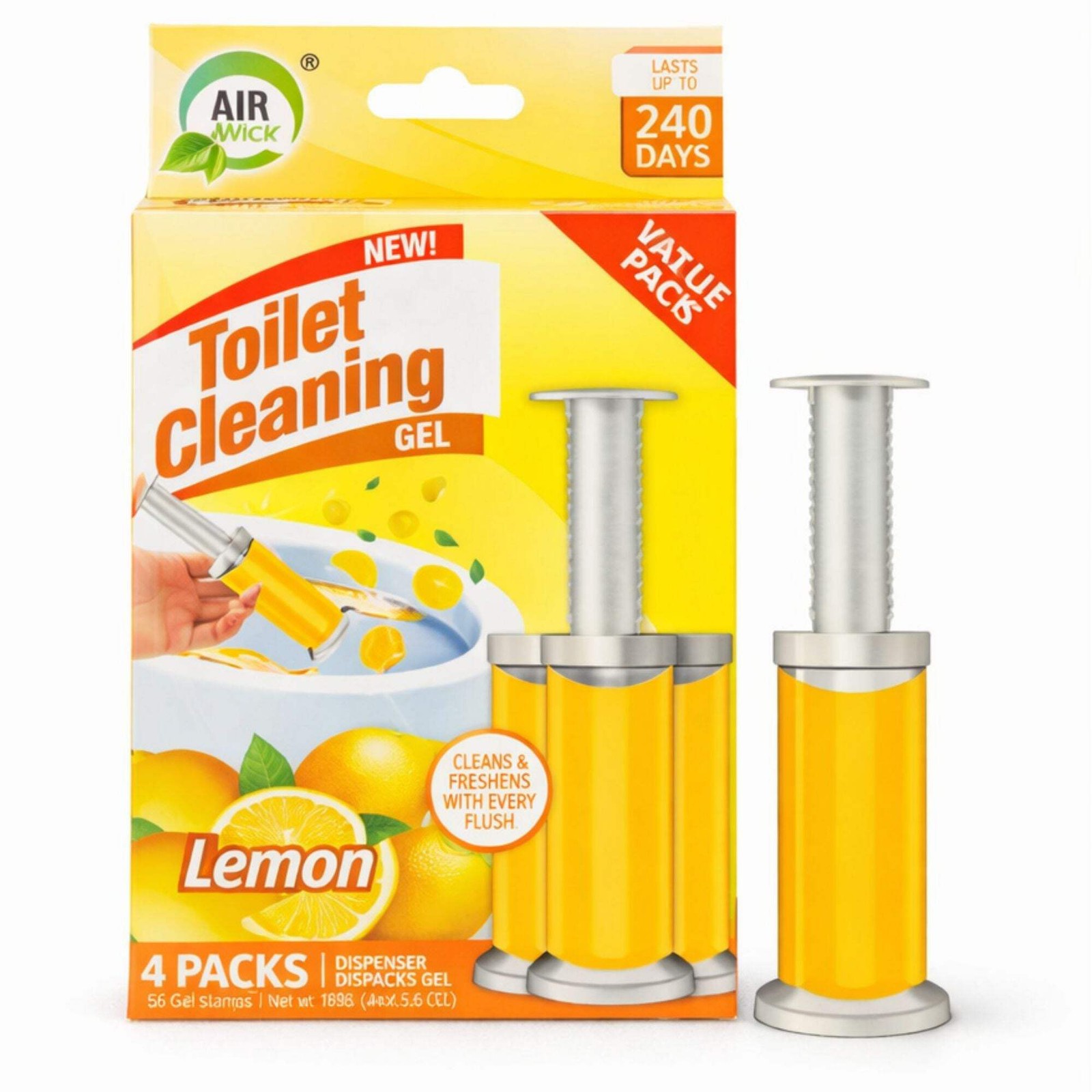 Air Fusion Lemon Scent Toilet Cleaning Gel 56 Stamps 6.43oz 4 Pack