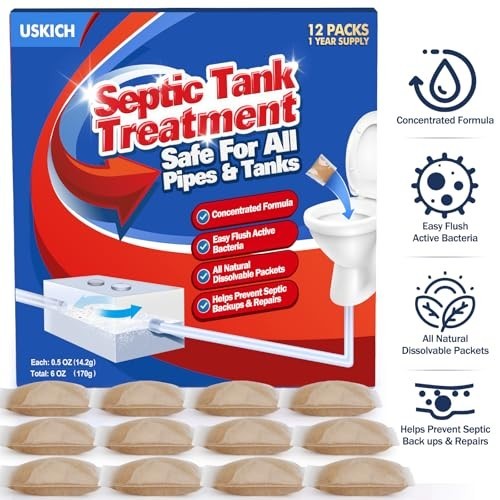 Septic Tank Treatment,1 Year Supply Septic Pods (12 pcs),1 Flush per Month Septi