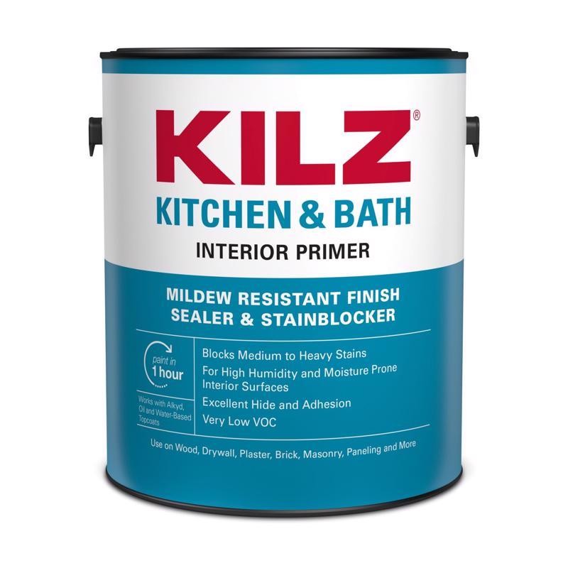 KILZ Kitchen & Bath White Flat Water-Based Primer and Sealer 1 gal. (Pack of 4)