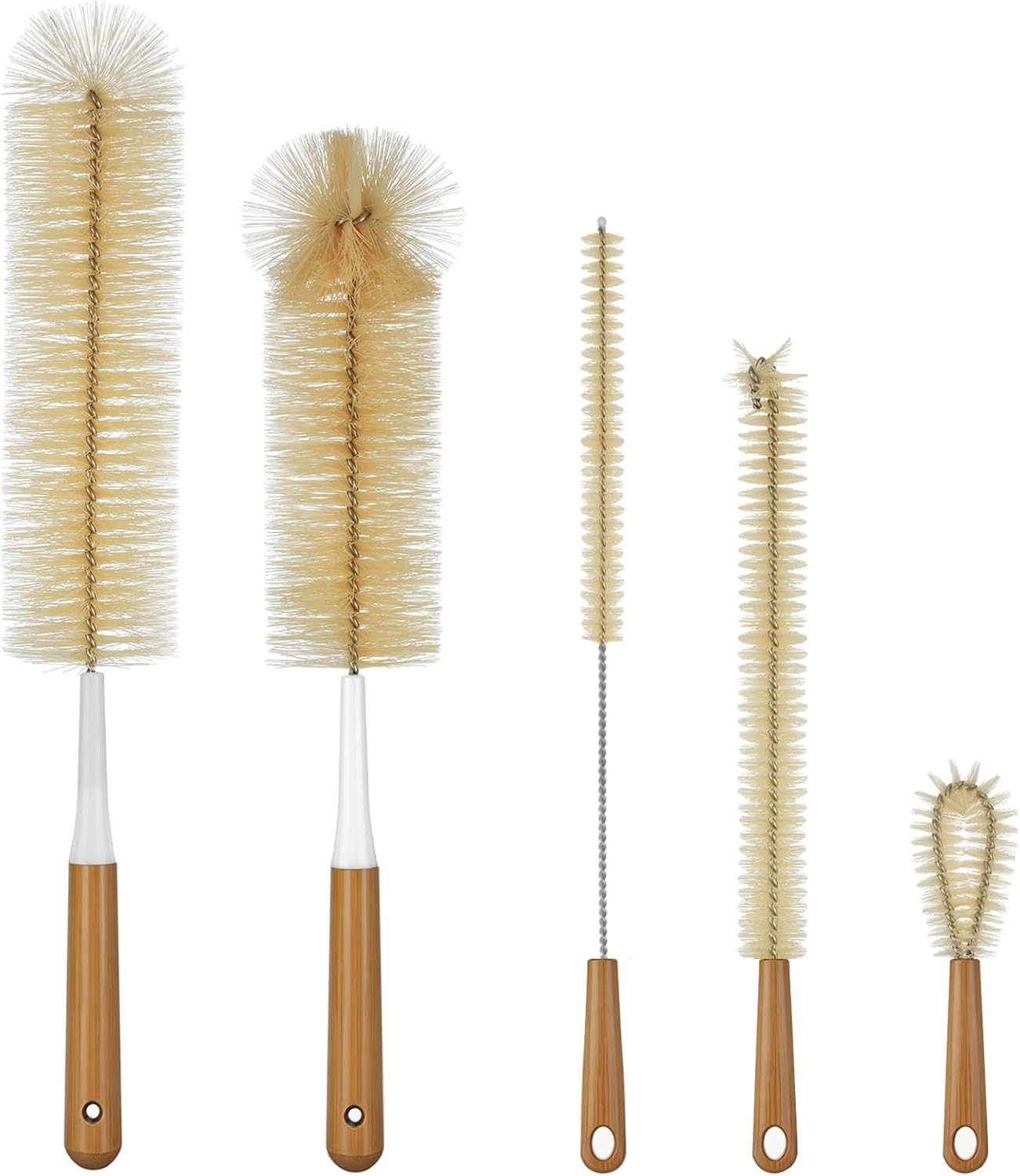Extra Large Long Bottle Brush Set – 16″ / 15″ Long Bamboo Handle Bottle Clean…