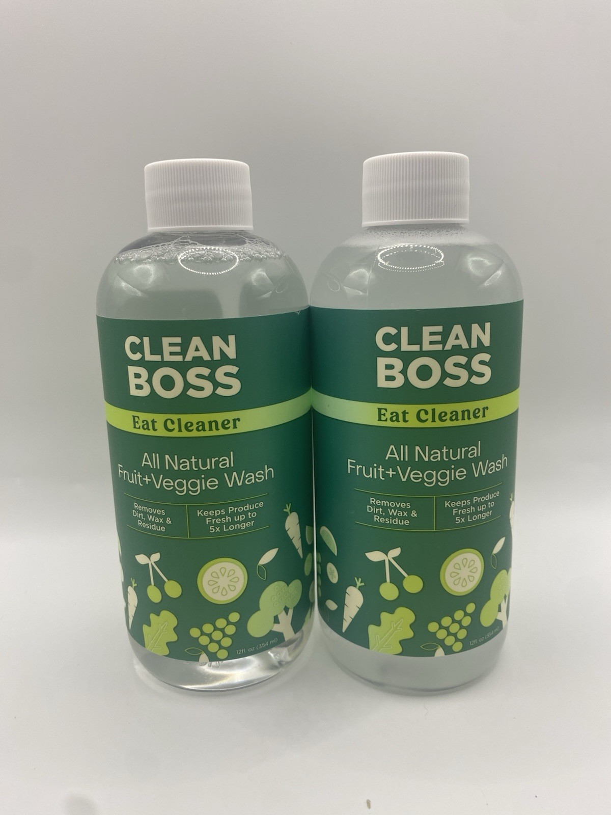 LOT OF 2 Clean Boss Eat Cleaner All Natural Fruit + Veggie Wash Refills 354ml