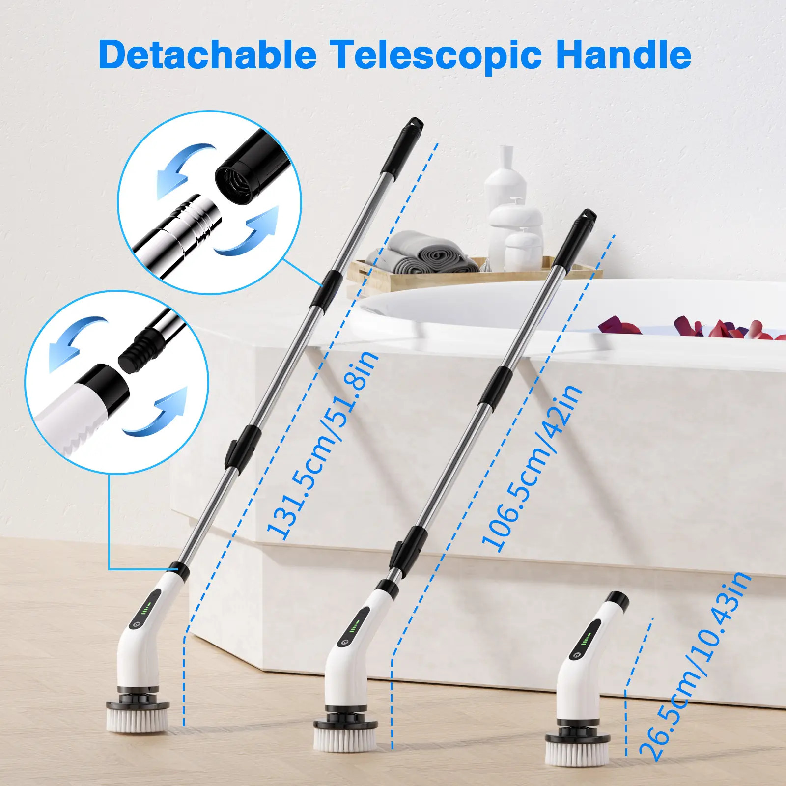 Electric Spin Scrubber Cordless Full Body Waterproof Cleaning Brush with Display