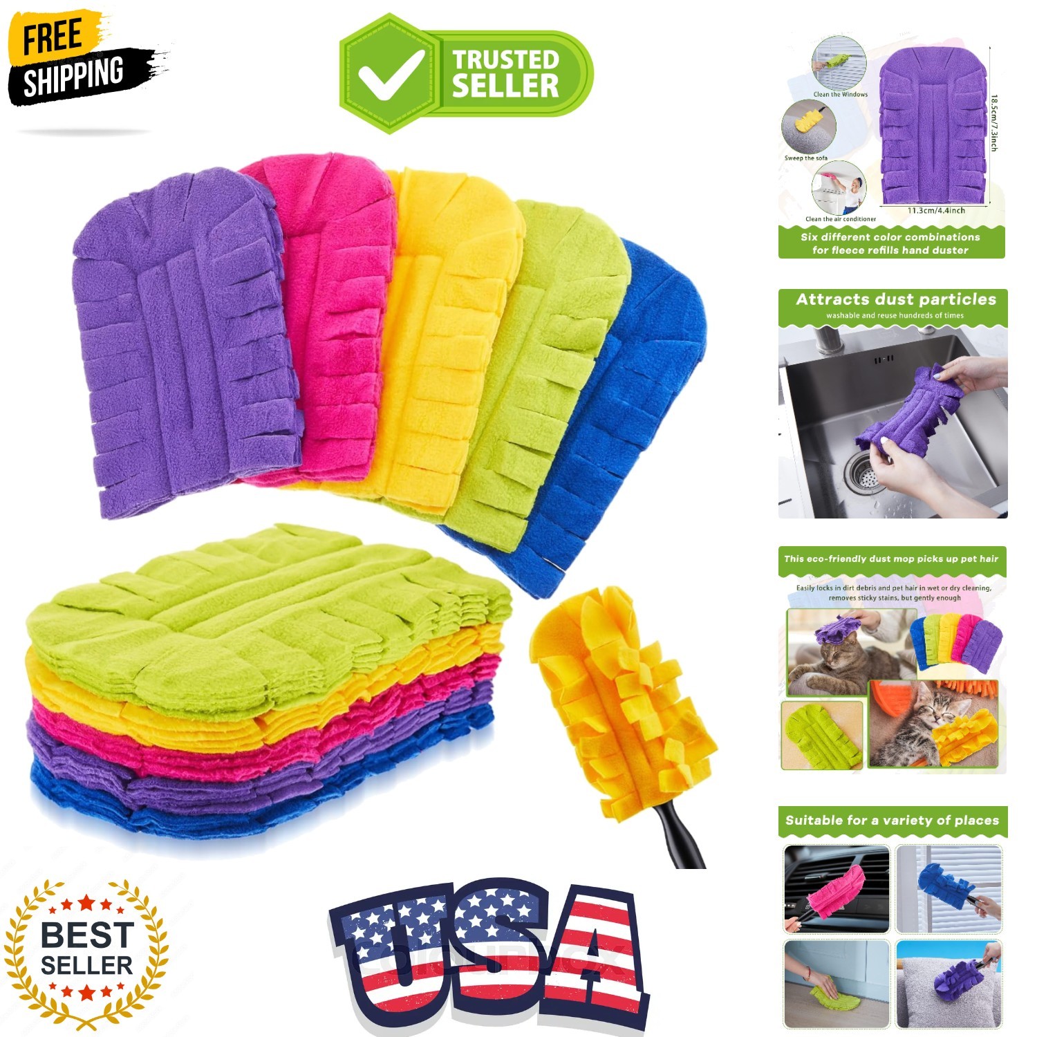 12 Pcs Duster Refill Reusable Fleece Duster Refills Feather Flat Dusters Mult…