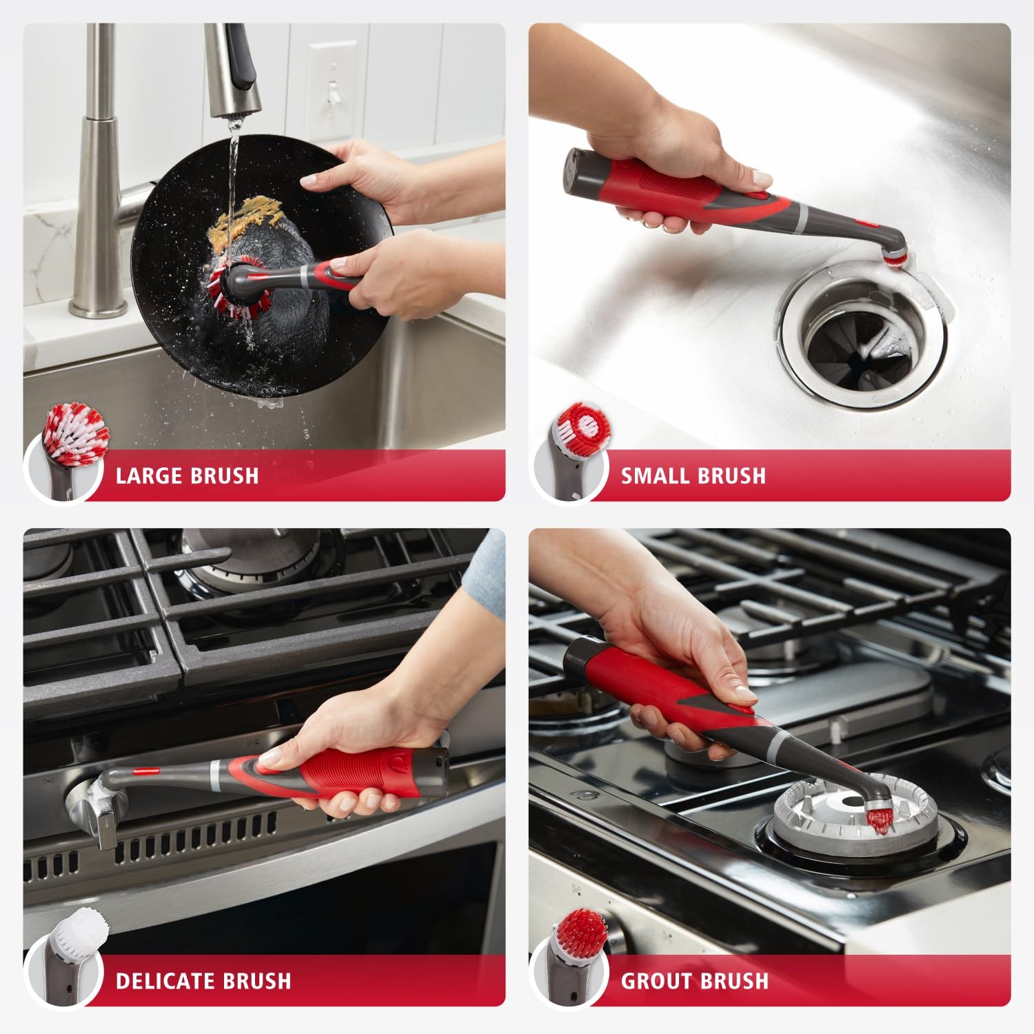 Rubbermaid 18 Piece Power Scrubber Kit Red Gray Fast Cleaning Tool With Attac…