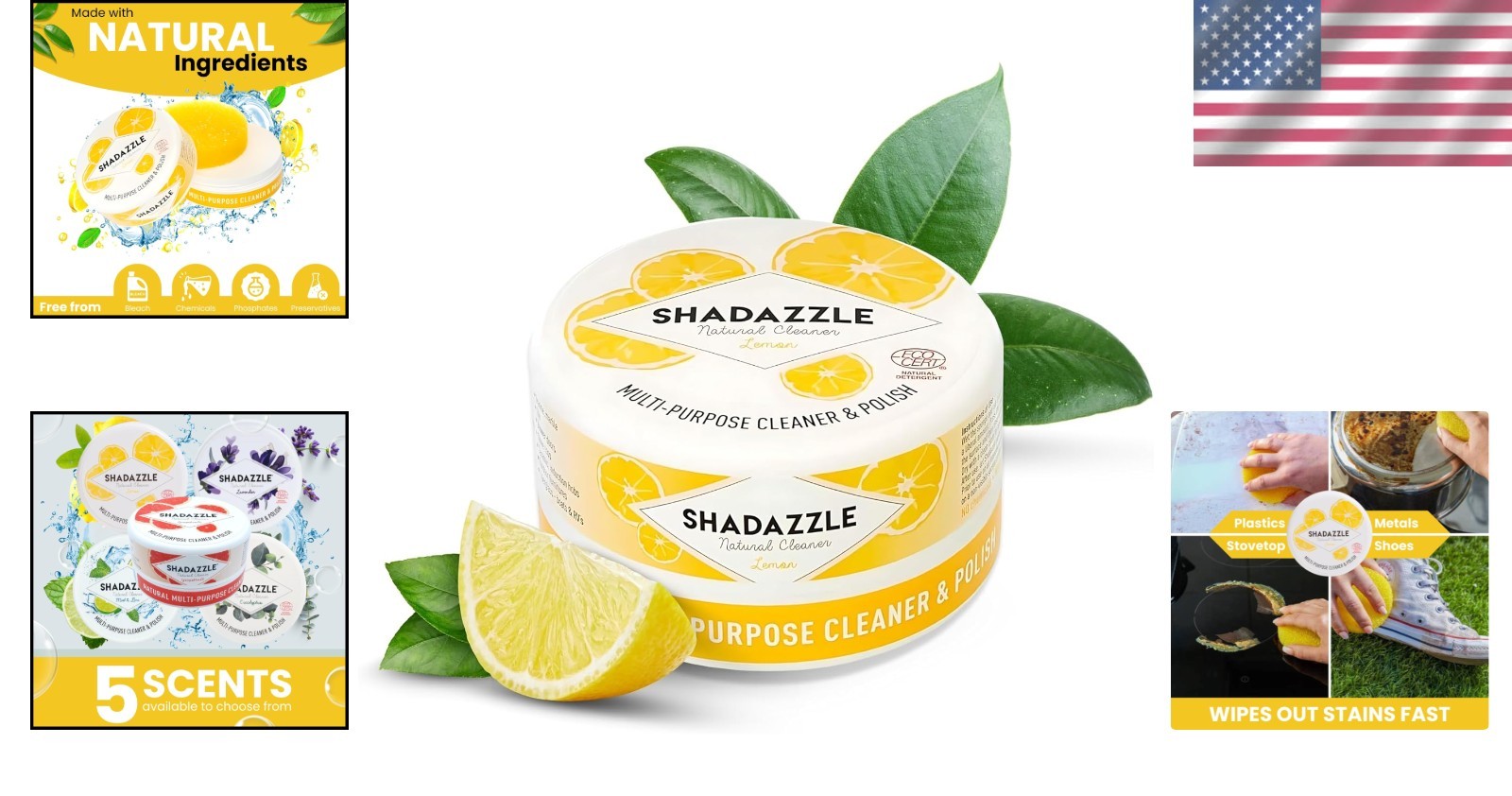 Eco-Friendly Natural All Purpose Cleaner & Polish – Lemon Scent, 10.5 Oz