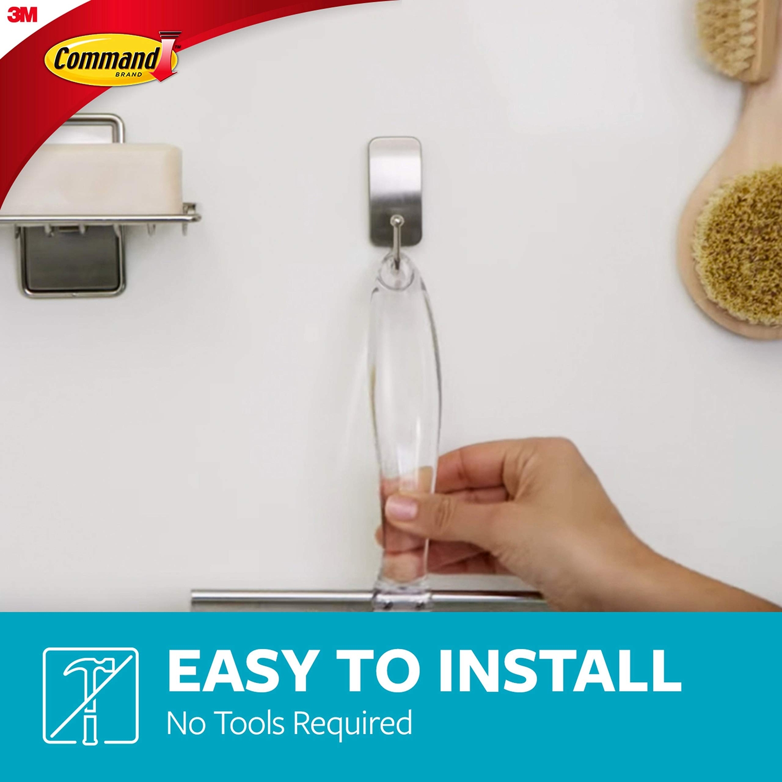 Satin Nickel Bath Squeegee with Hook and Water Resistant Strips No Tools Requ…