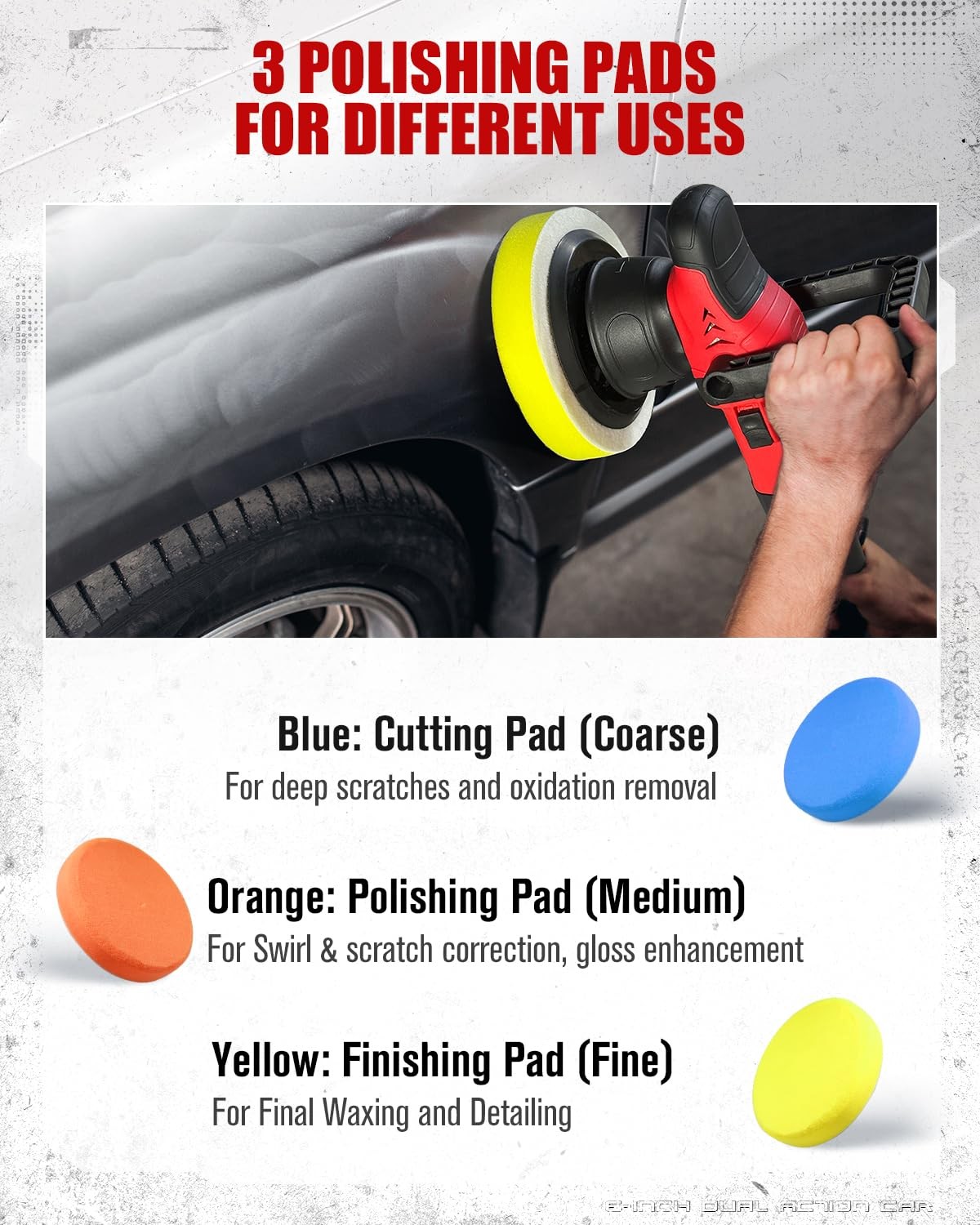 Car Detailing Dual Action Polisher – 6 in Orbital with 6 Speed Settings & Pads