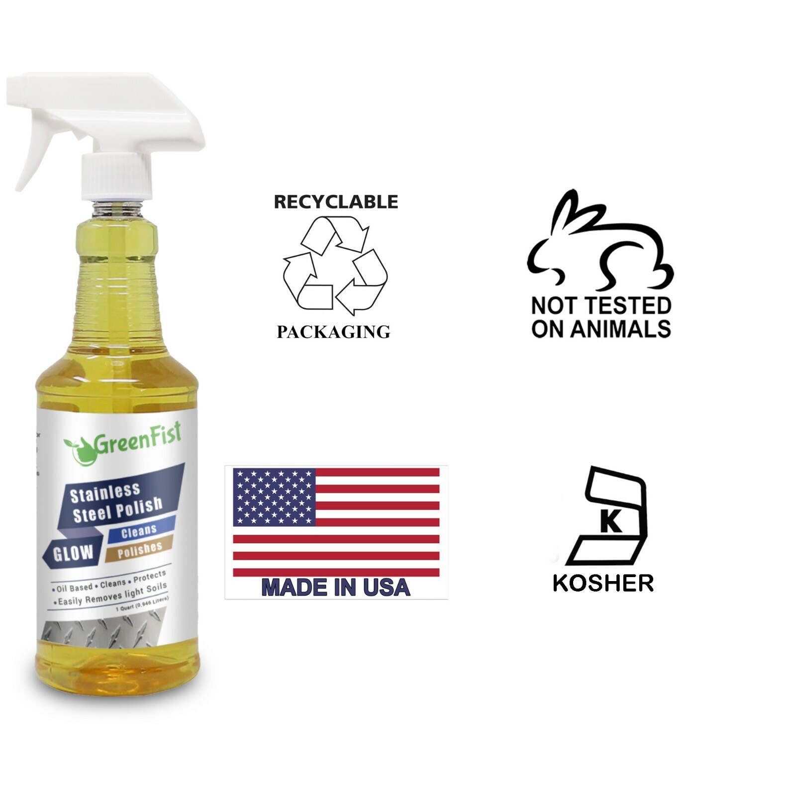 Stainless Steel, Chrome, Aluminum Cleaner, Premium Polisher & Protector, 32 oz
