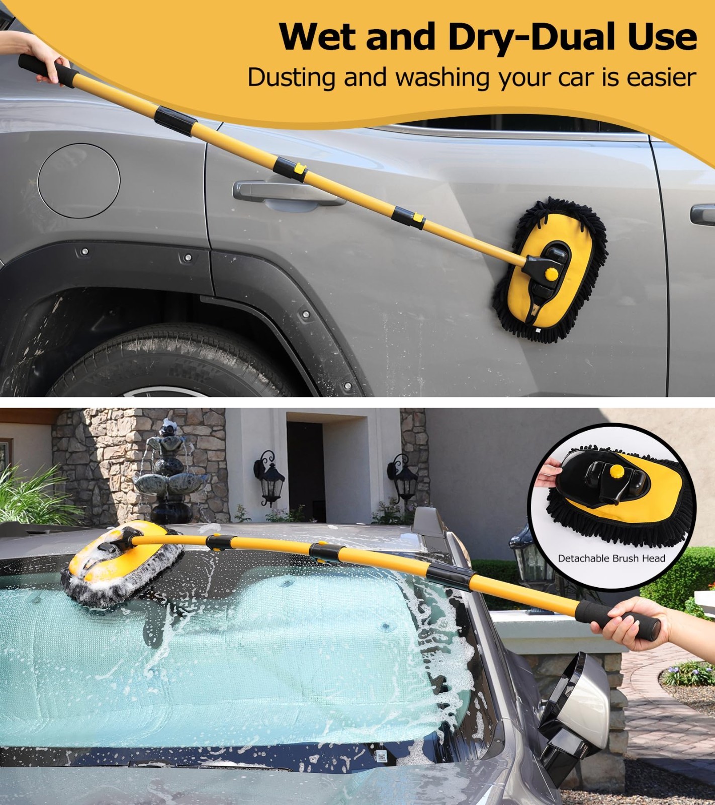 Anngrowy 56″ Car Wash Brush Mop Kit Long Handle Cleaning Tools Mitt Sponge Duste