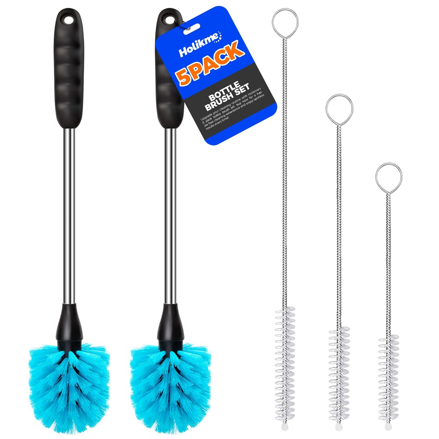 Holikme 5 Pack Bottle Brush Cleaner Set, 14 Long Handle Stainless Steel Bottl…