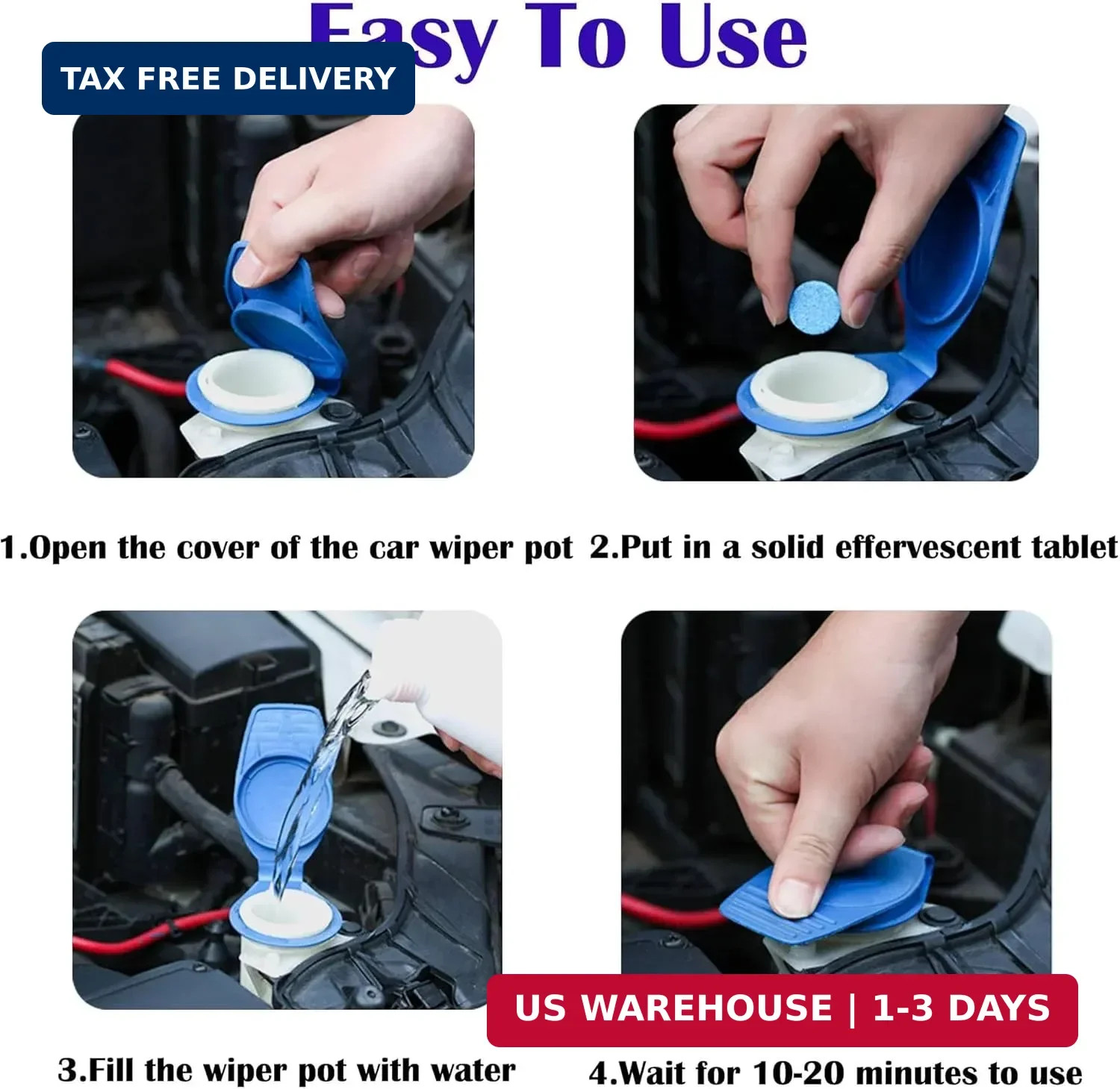 100 Pcs Windshield Washer Fluid Tablets – Solid Concentrated Glass Cleaner for C