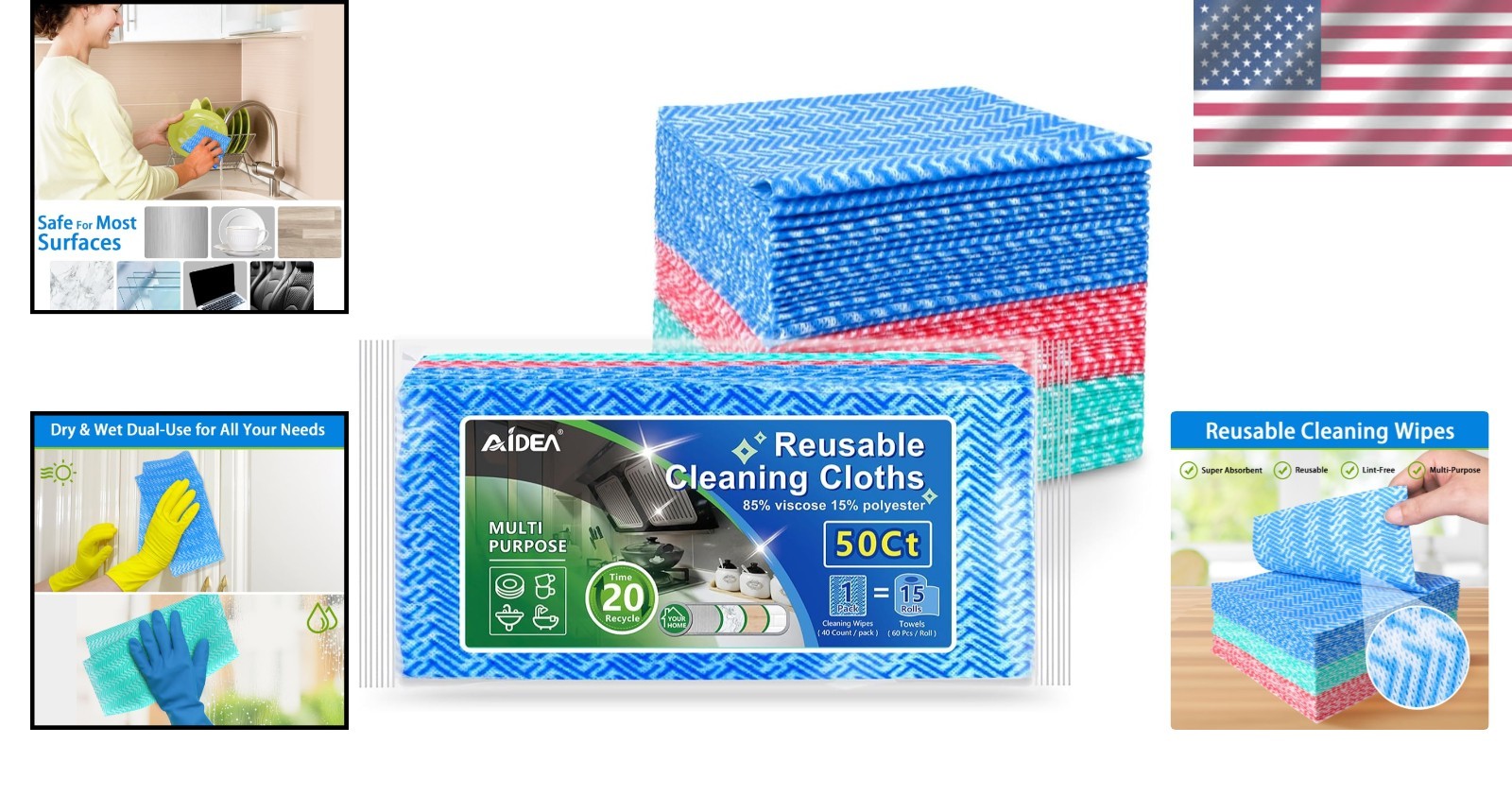 Eco-Friendly 50 Pack Cleaning Wipes – 12 Inch Reusable Towels for All Surfaces