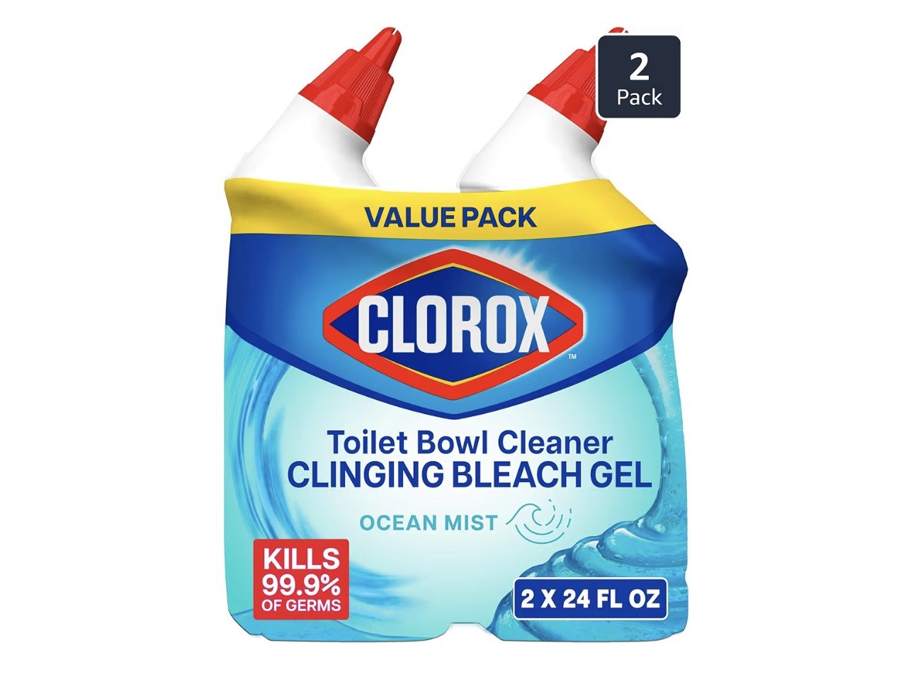 Toilet Bowl Cleaner, Clinging Bleach Gel, Ocean Mist – 24 Ounces, Pack of 2