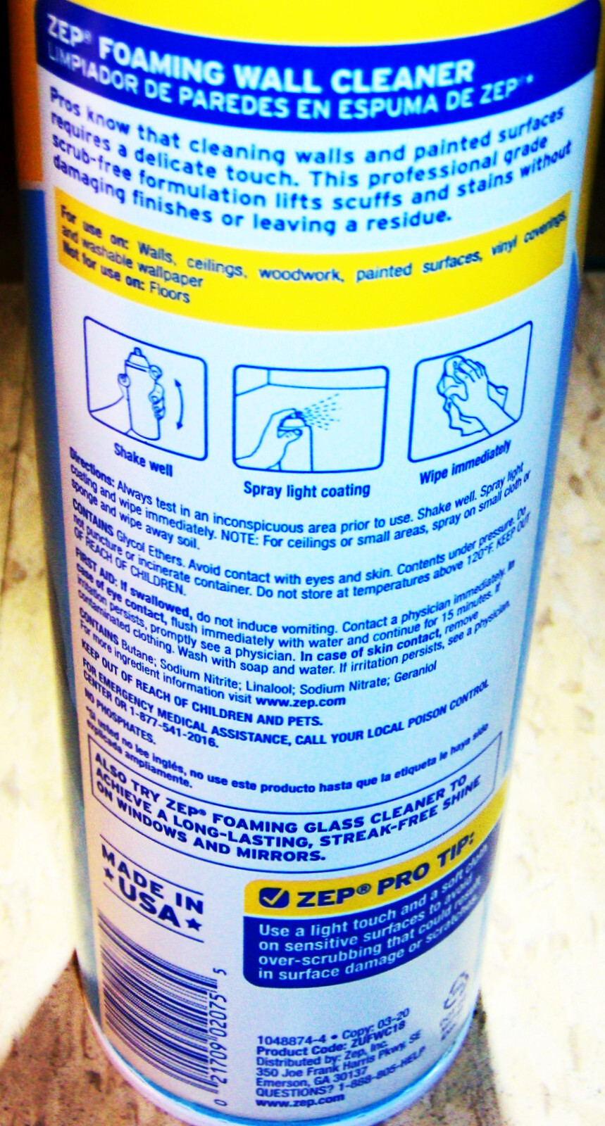 FoAm spraY WALL CLEANER Clean walls ceilings woodwork wallpaper Zep ZUFWC18