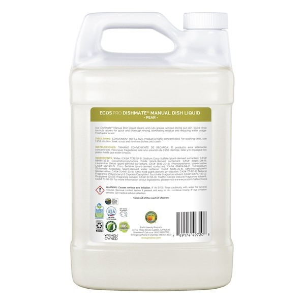 Ecos Pl9720/04 Dish Soap Liquid Dishwashing, Hand Wash, 1 Gal, Jug, Pear