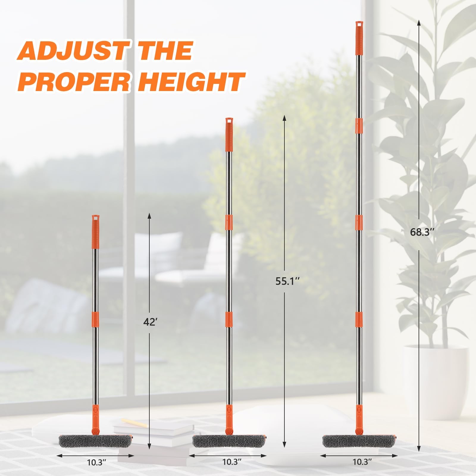2-In-1 Professional Window Squeegee Cleaner w/ Extension Pole for Indoor Outdoor