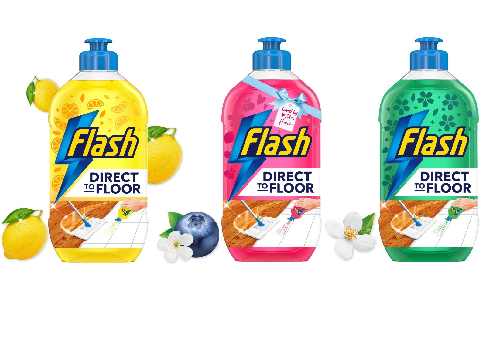 Flash Direct to Floor Cleaner 800ml Lemon Berry Flower Garden PACK OF 3