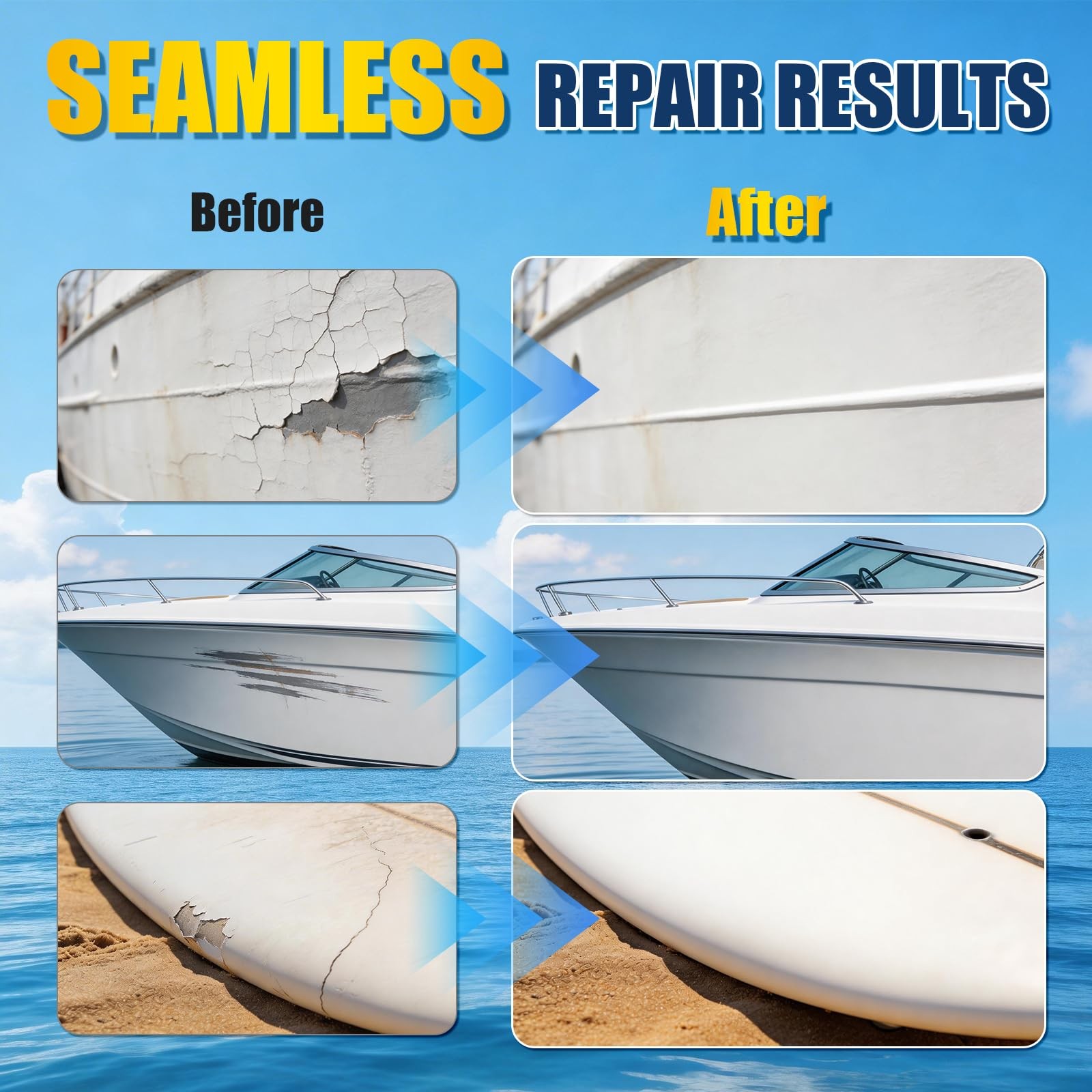 Marine Fiberglass Repair Kit Gel Coat Boat Fix Chips Cracks Holes Durable Weathe