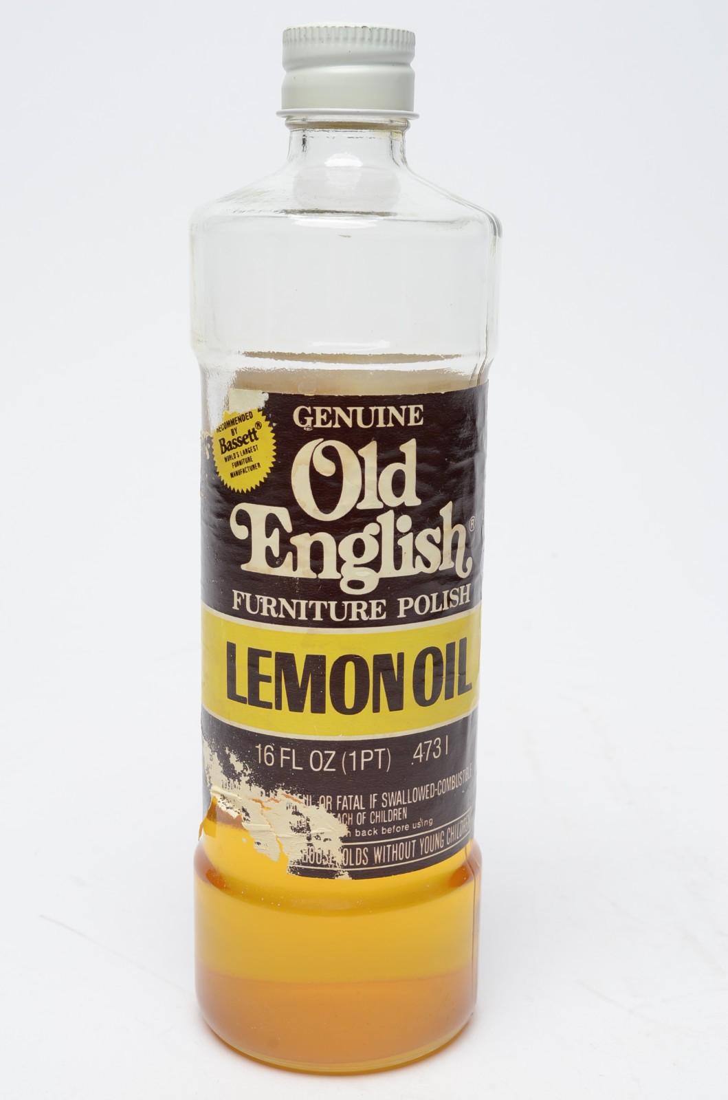Old English Lemon Oil Furniture Polish 16 fl oz Approx 60% Full Glass Vintage