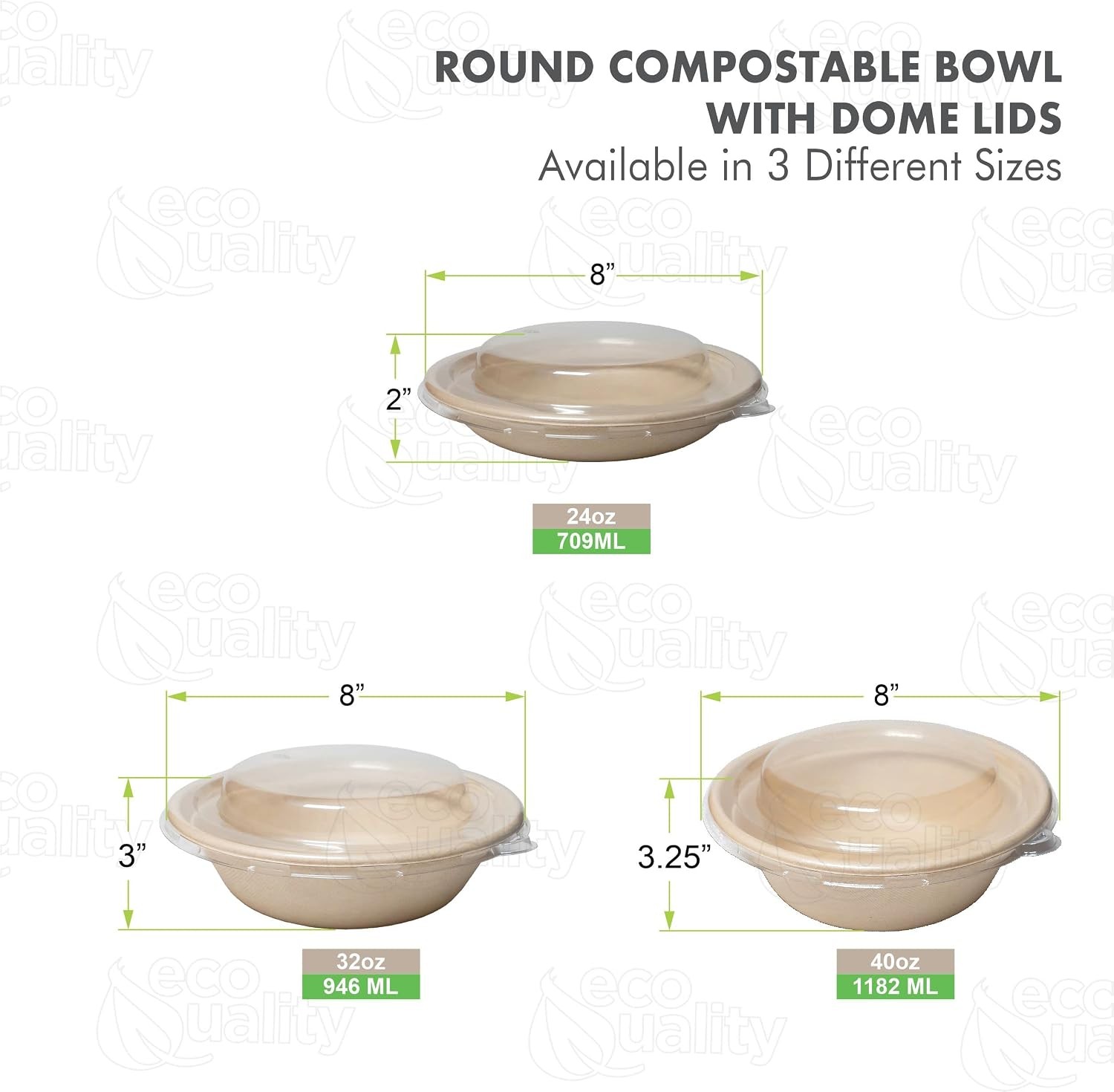 150 Count – EcoQuality 32oz Round Disposable Bowls with Dome Lids Natural Suga