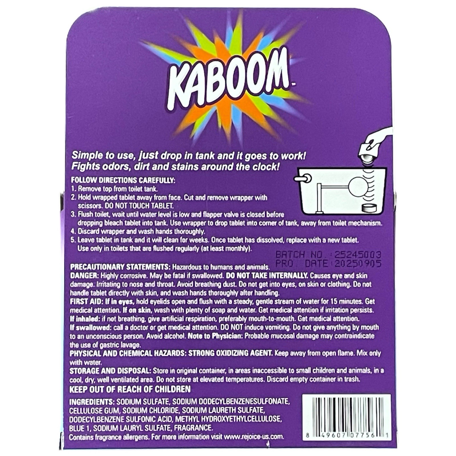 KABOOM Automatic Toilet Bowl Cleaner & Deodorizes Blue 2Tabs/Box New Lot Of 3