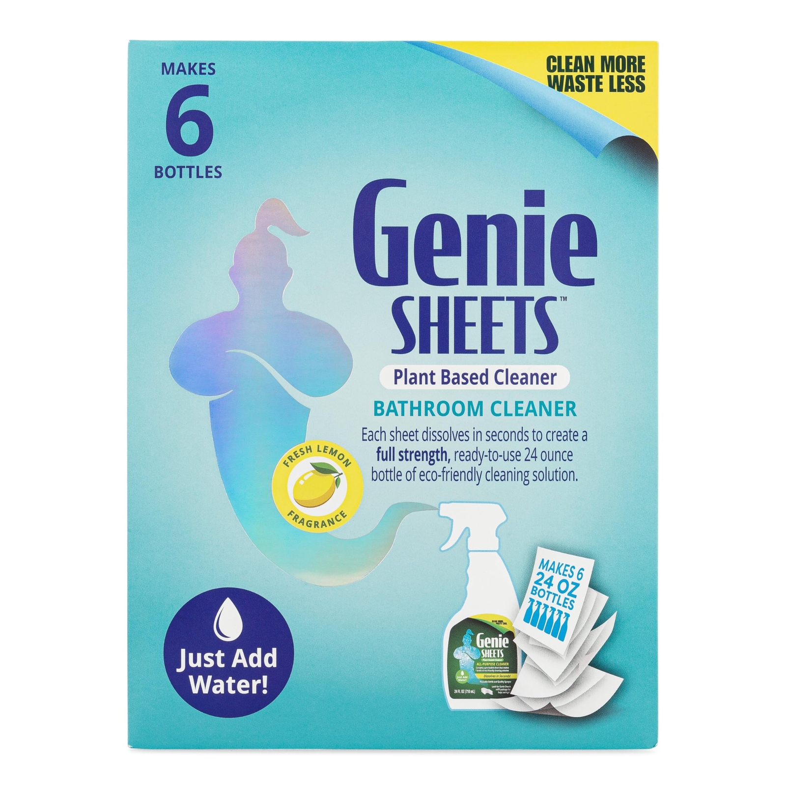 Genie Sheets Bathroom Cleaner Concentrate 6 Sheets Eco-Friendly Plant-Based
