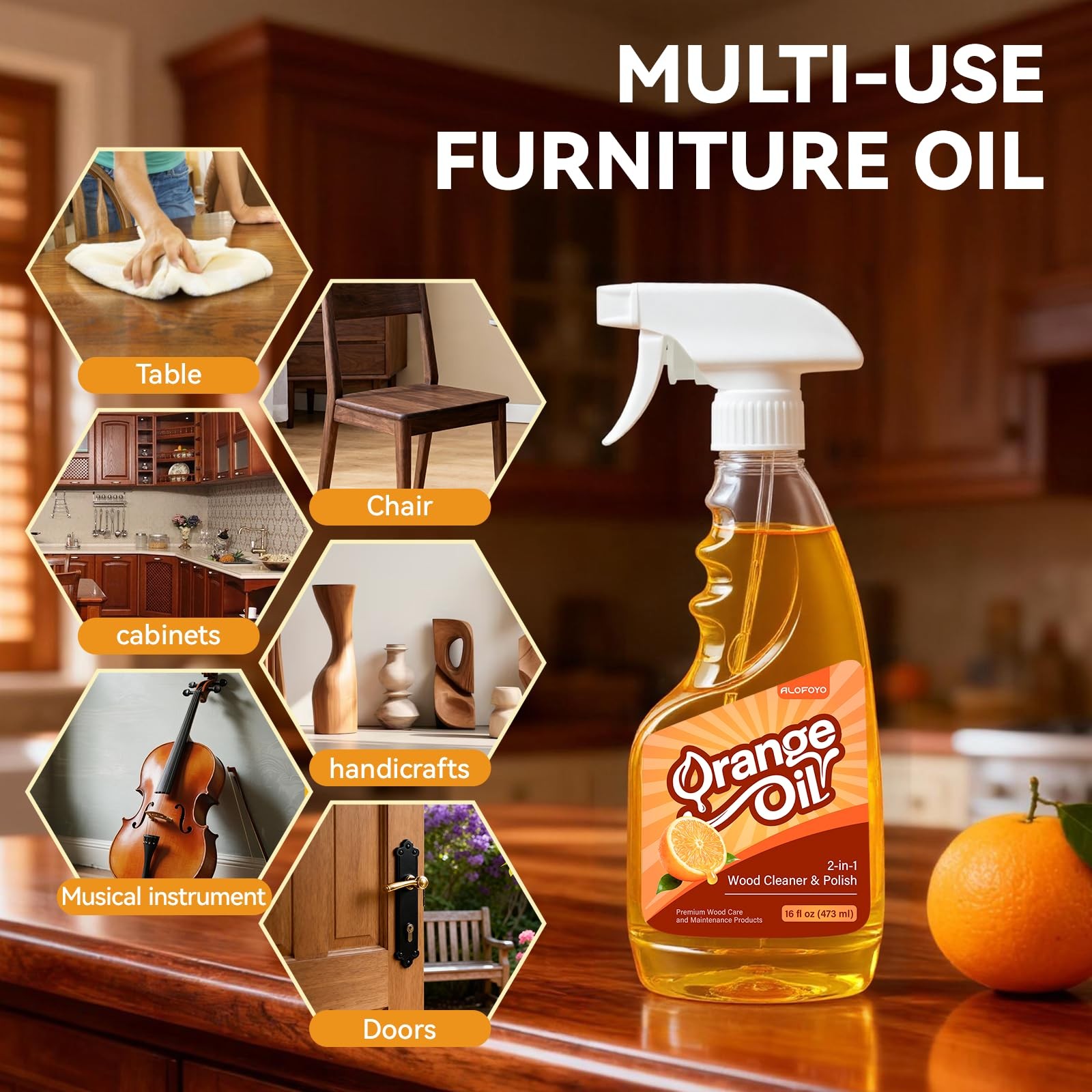 Natural Orange Oil Wood Cleaner Polish Spray – 2-Pack, 32oz Total