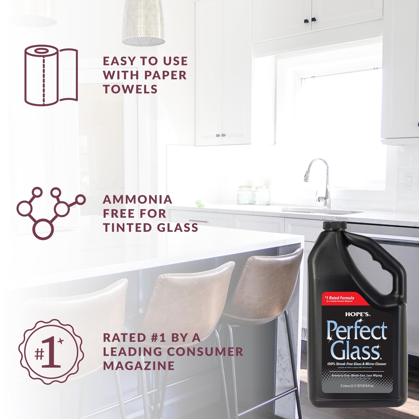 Perfect Glass Cleaner Spray Refill, Streak-, Ammonia-Window, Mirror, Screen, …