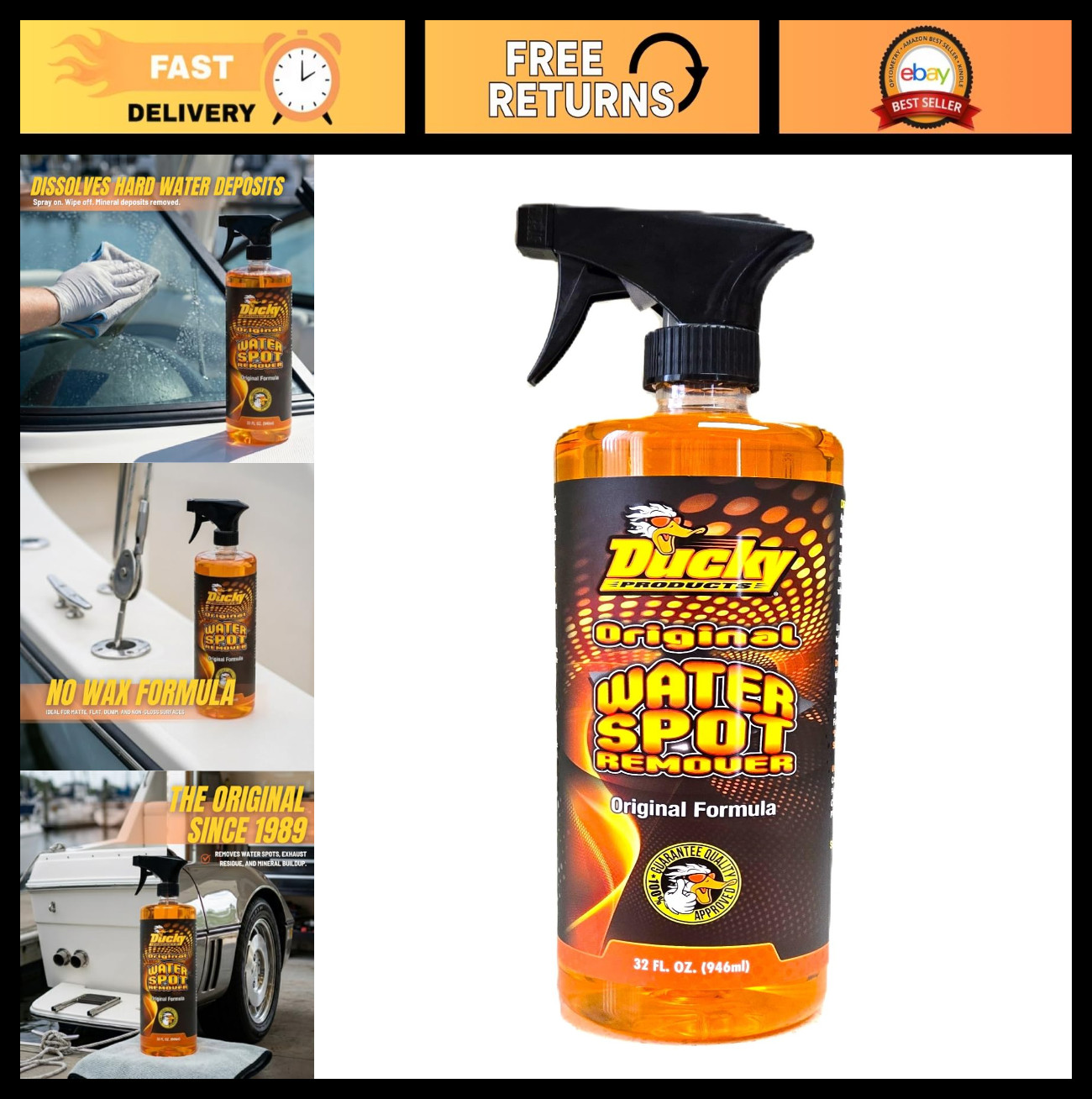 Water Spot Remover Spray for Boat, Car, Motorcycle & RV – 32 oz Exterior Detail