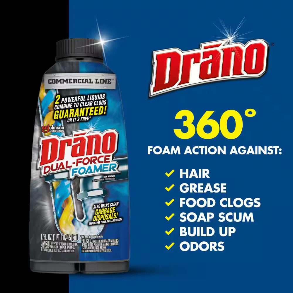 17 Oz. Dual-Force Foamer Clog Remover, Commercial Line Drain Cleaner
