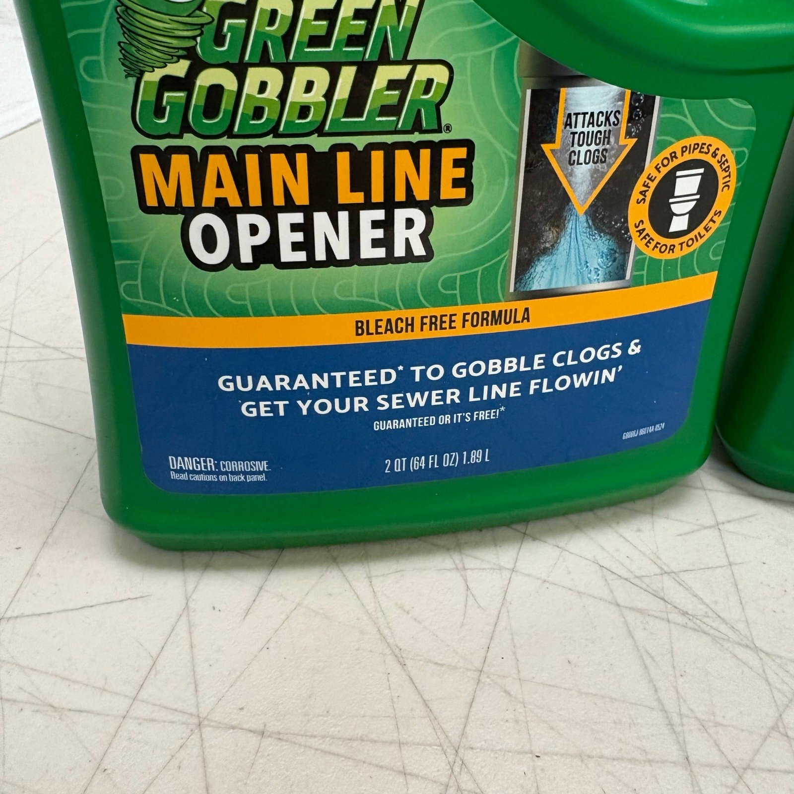 2-PACK Green Gobbler Main Line & Sewer Clog Remover Drain Cleaner Hair Clog 64oz