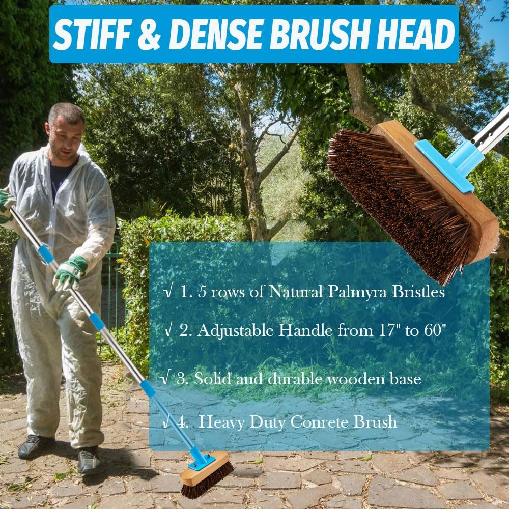 Heavy Duty Deck Brush with Long Handle – 60″ Floor Scrub Brush with Stiff Nat…