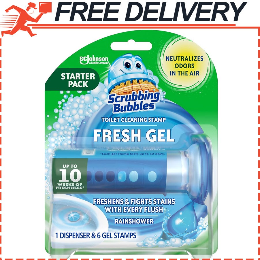 Scrubbing Bubbles Fresh Gel Toilet Bowl Cleaning Stamps, Rainshower, w/ 6 Stamps