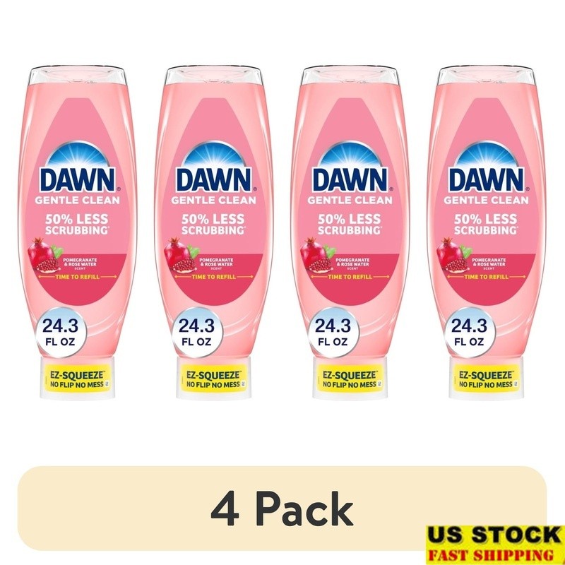 4 Pack EZ-Squeeze Dish Soap Pomegranate Rose Water Effortless Cleaning No Mess