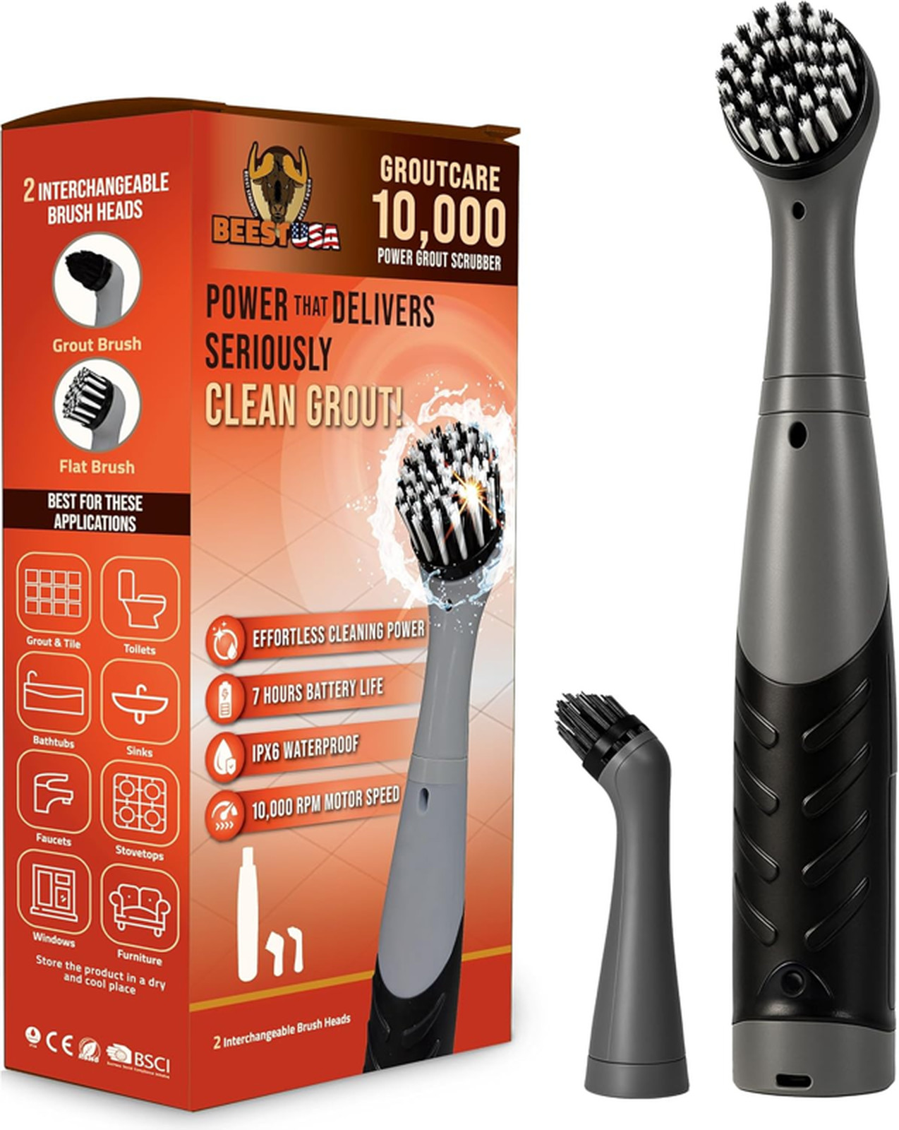 Electric Spin Scrubber Beest GroutCare 10000 Bathroom Cleaning Brush with Two