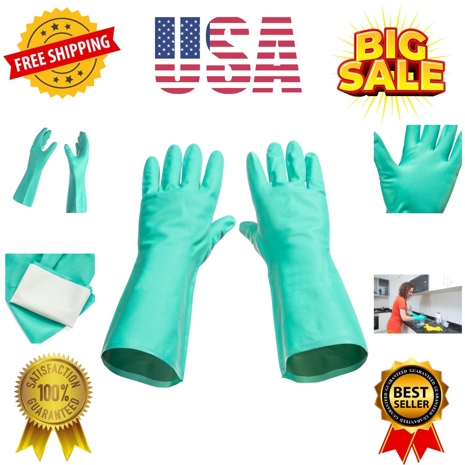 Best Nitrile Rubber Cleaning, Household, Dishwashing Gloves, Latex Free, Viny…