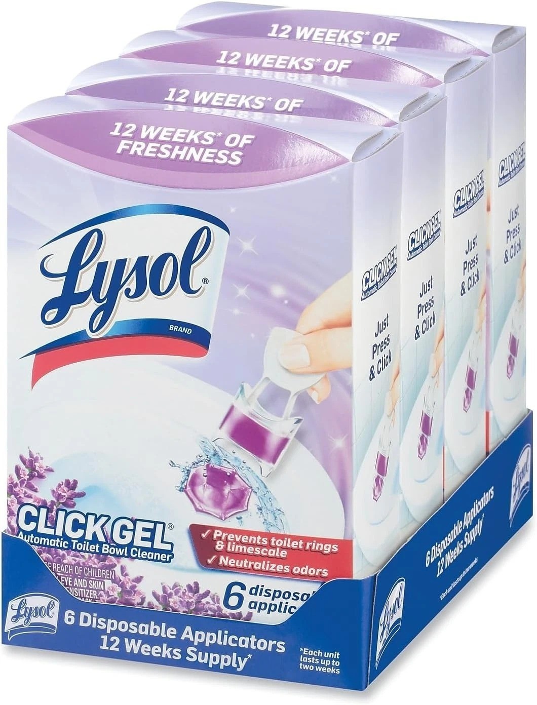 Lysol Click Gel Automatic Toilet Bowl Cleaner, Lavender Fields, 6 Applicators