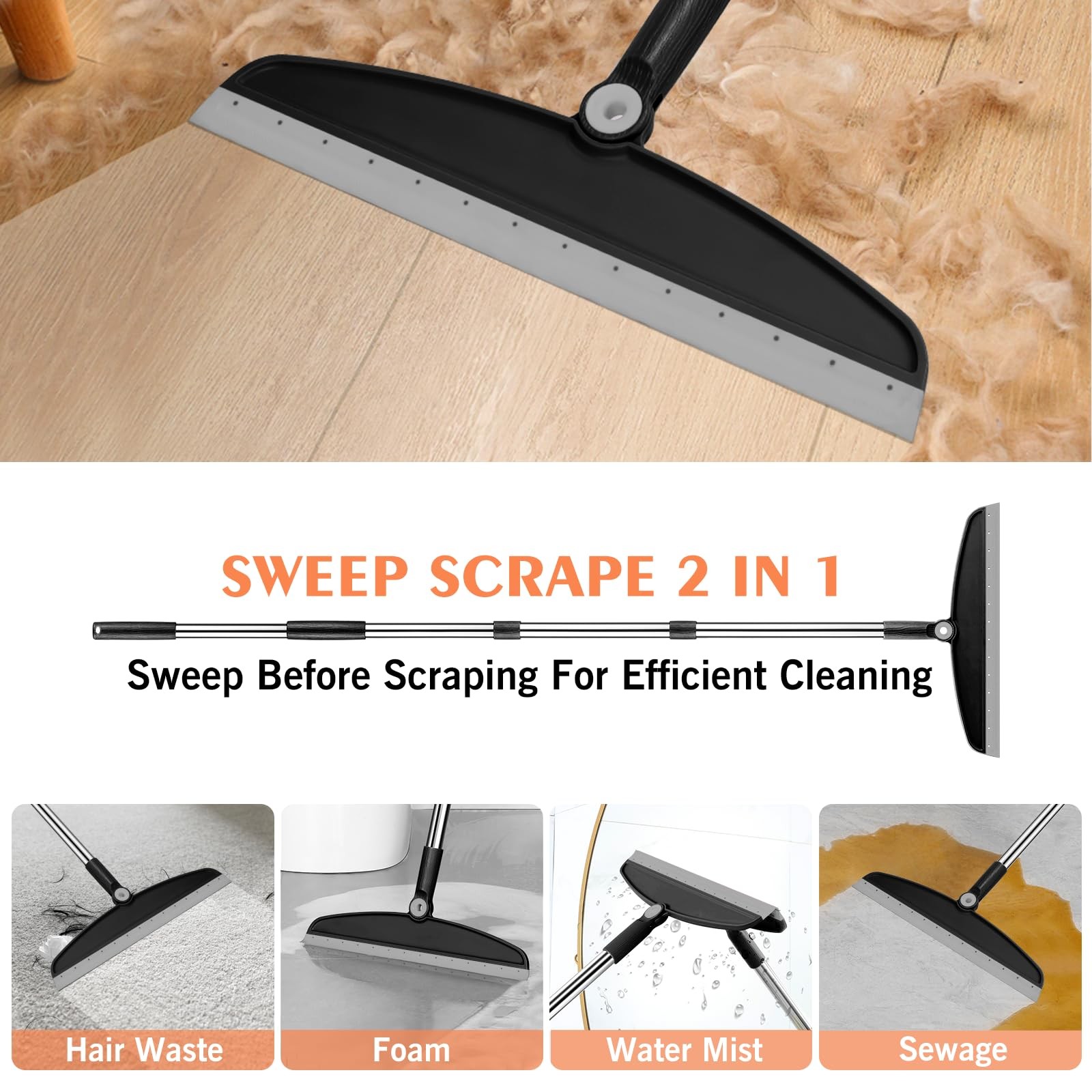 Multifunction Silicone Broom, 54 Inch Long Handle Silicone Floor Squeegee Bro…