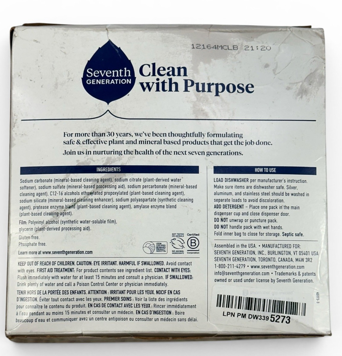 Seventh Generation Dishwasher Detergent Packs – Free & Clear – 72 Packs