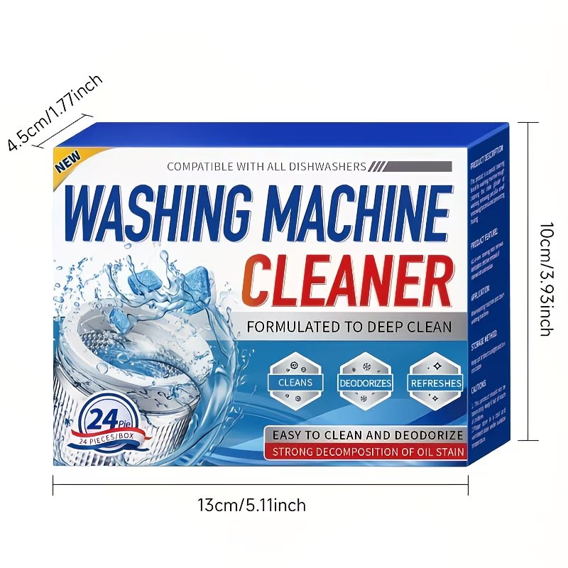 Washing Machine Cleaner Descaler 24 Pack – Deep Cleaning Tablets For HE Front