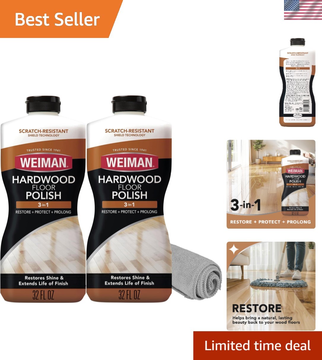 32 Oz Wood Floor Polish Bundle – Micro-filling Technology for Lasting Shine