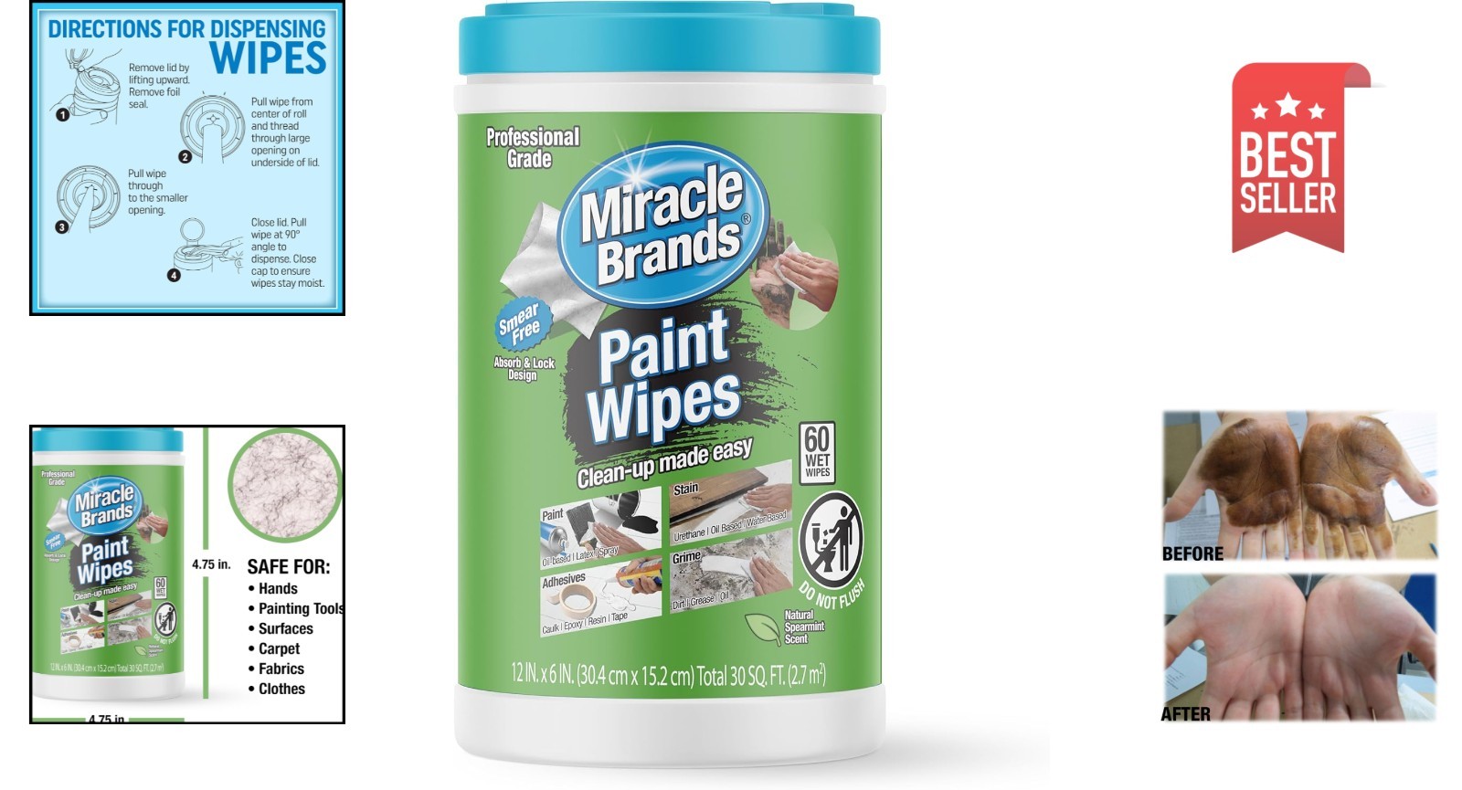 All-Purpose Miraclewipes: 60 Count for Tough Paint & Grime Removal – USA Made