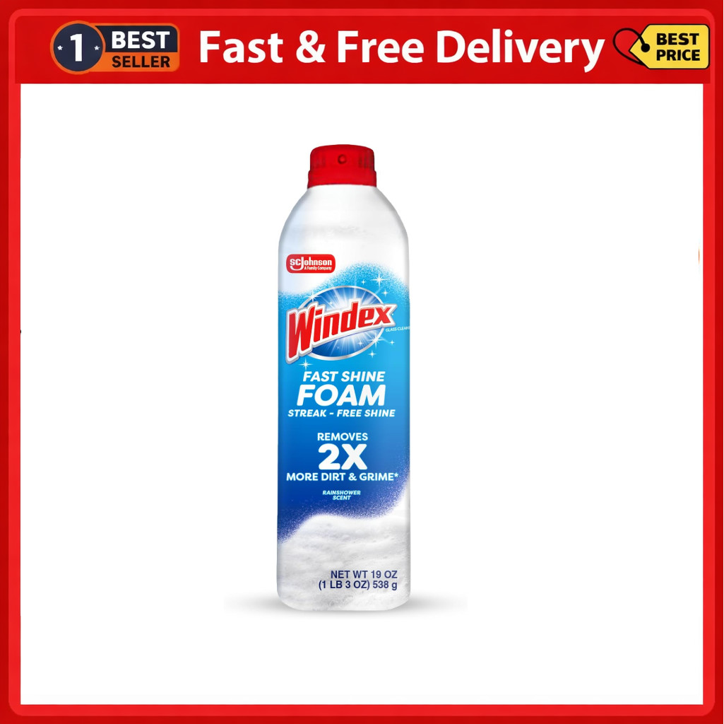 Windex Fast Shine Foam Glass Cleaner, No-Drip Aerosol Cleaning Spray, 19 Oz.