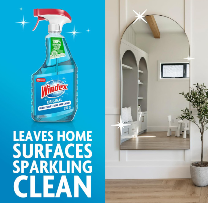 Windex Glass and Window Cleaner Spray Bottle, Packaging Designed to Prevent Leak